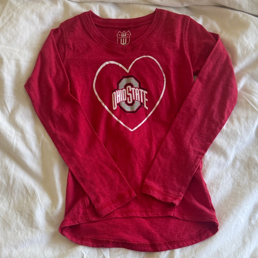 Girls' Red Long-Sleeve Ohio State Heart Logo Tee, Size 4